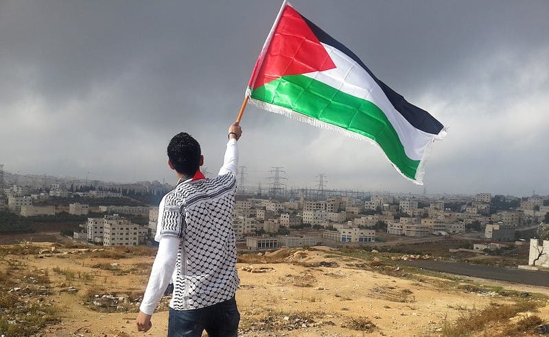 Bandiera Palestina sventolata