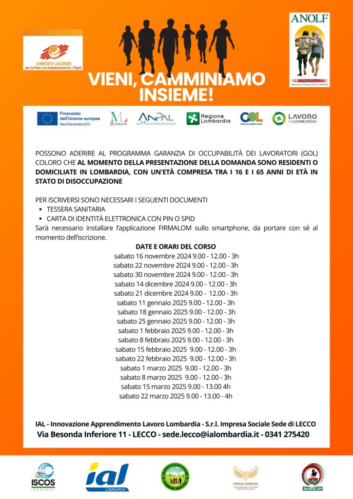Calendario e orari corso di alfabetizzazione digitale